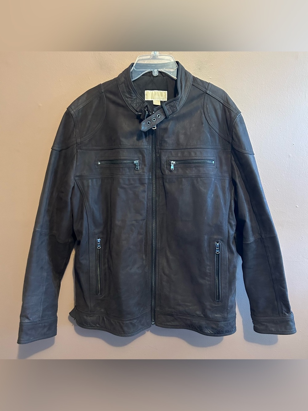 Michael Kors 100% Leather XXL Men’s Moto Jacket Biker Matte Brown HEAVY